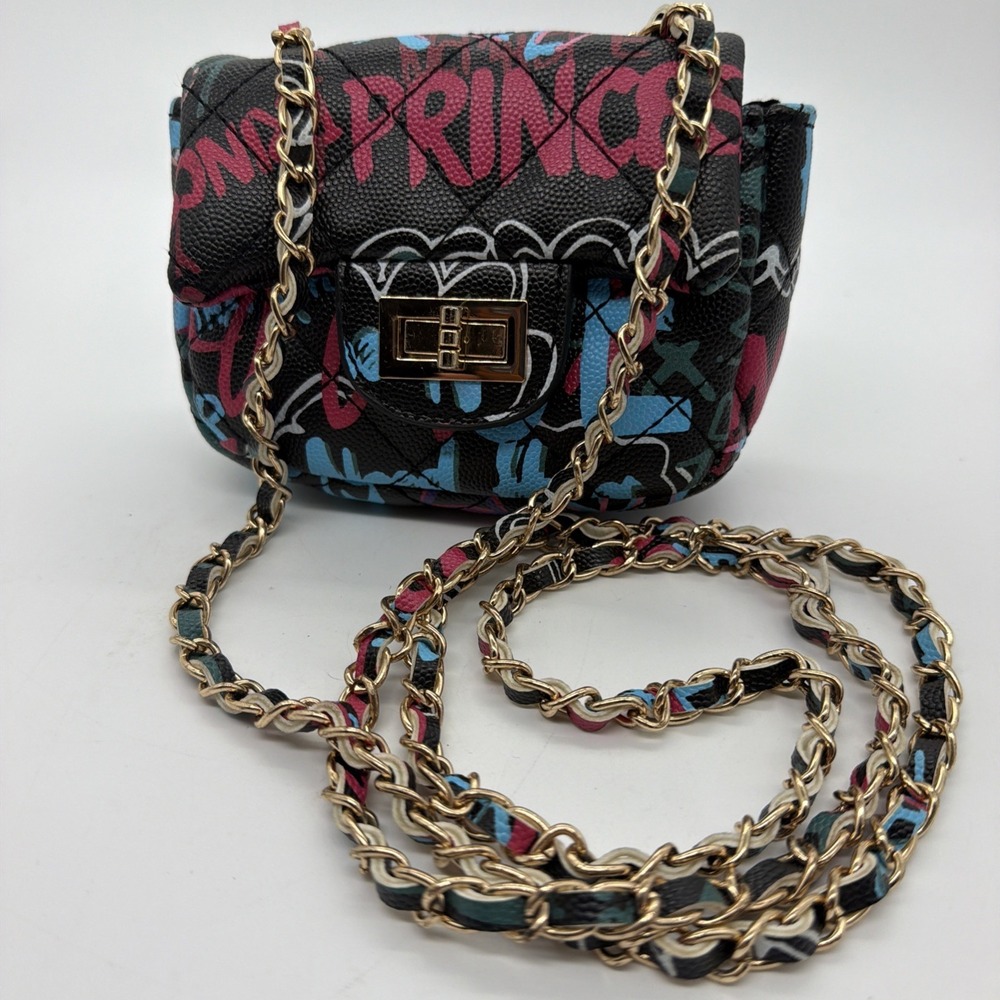 Hello 3 AM Multi Color Graffiti Crossbody Purse with Chain Strap‎